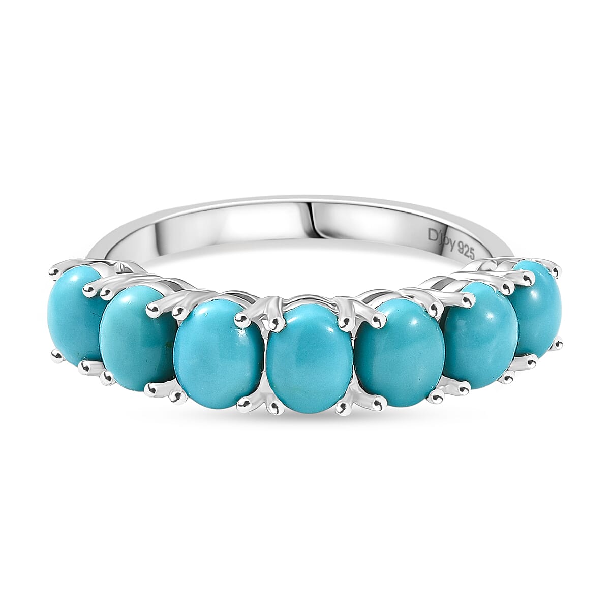 D'Joy Sleeping Beauty Turquoise 7 Stone Ring in Rhodium Overlay Sterling Silver 2.53 Ct.