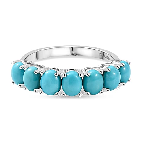 D'Joy Sleeping Beauty Turquoise 7 Stone Ring in Rhodium Overlay Sterling Silver 2.53 Ct.