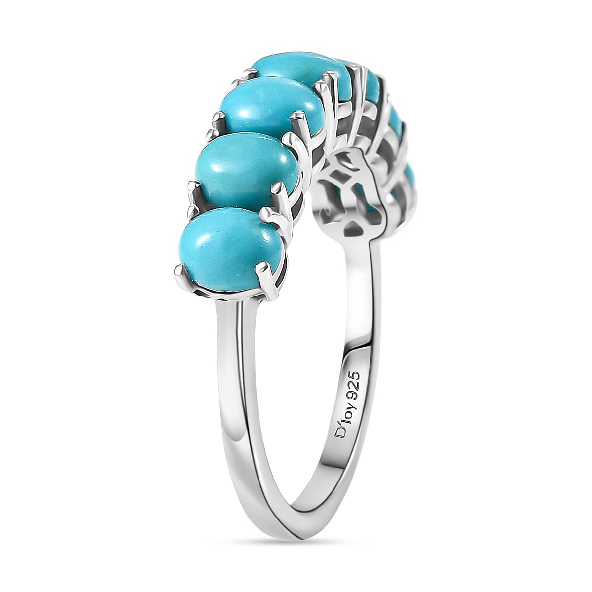 D'Joy Sleeping Beauty Turquoise 7 Stone Ring in Rhodium Overlay Sterling Silver 2.53 Ct.