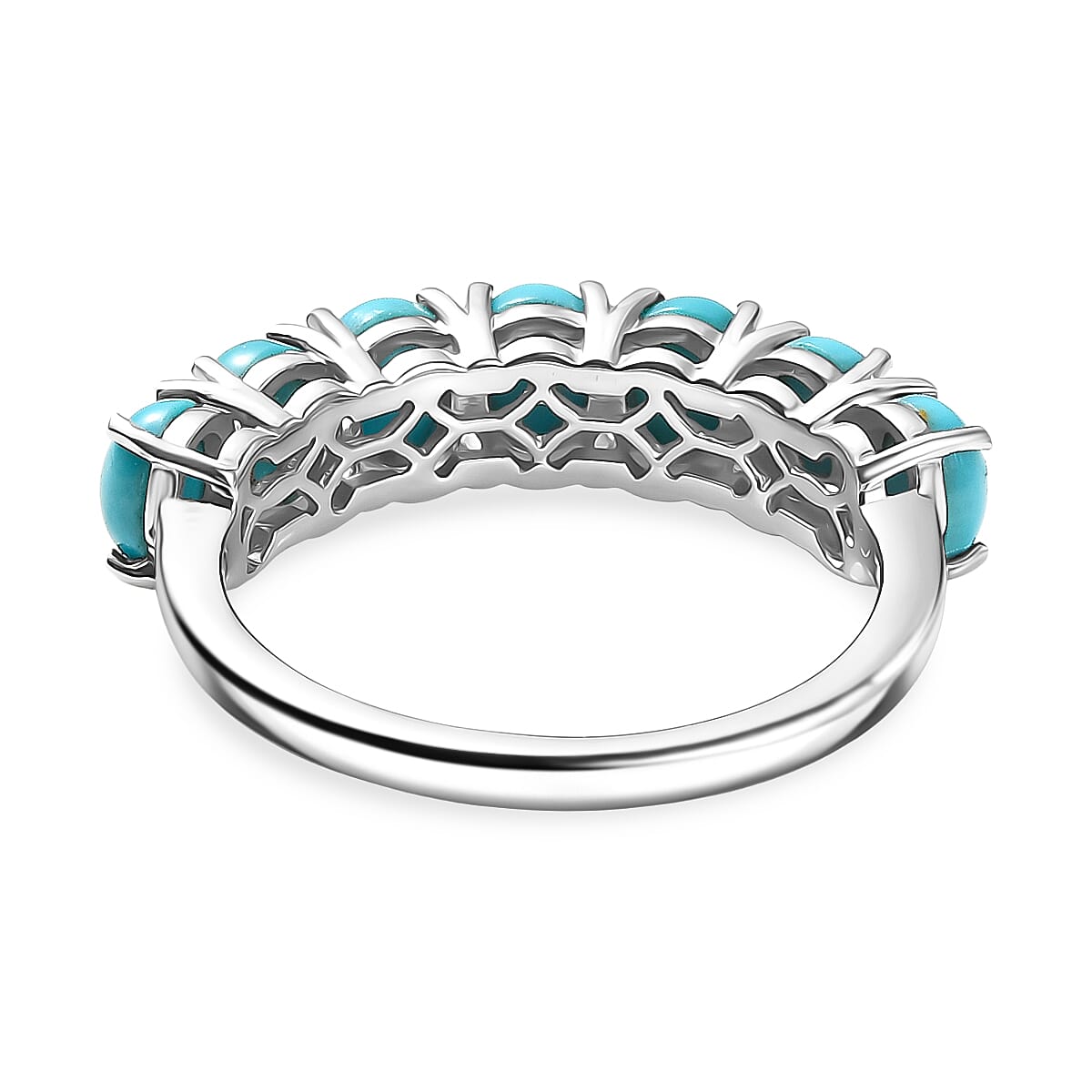 D'Joy Sleeping Beauty Turquoise 7 Stone Ring in Rhodium Overlay Sterling Silver 2.53 Ct.
