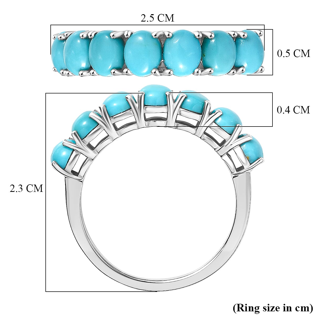 D'Joy Sleeping Beauty Turquoise 7 Stone Ring in Rhodium Overlay Sterling Silver 2.53 Ct.