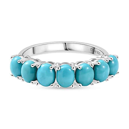 D'Joy Sleeping Beauty Turquoise 7-Stone Ring in Rhodium Overlay Sterling Silver 2.53 Ct.