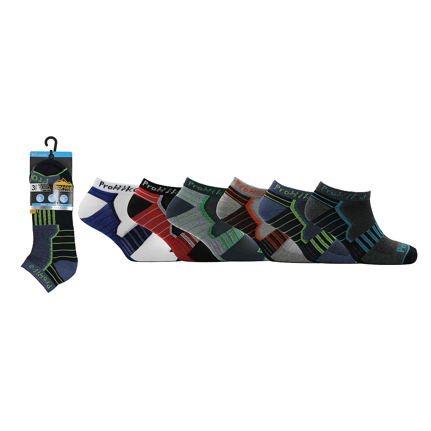 Mens ProHike 3-Pack Technical Trainer Socks (Size 6-11) - Black