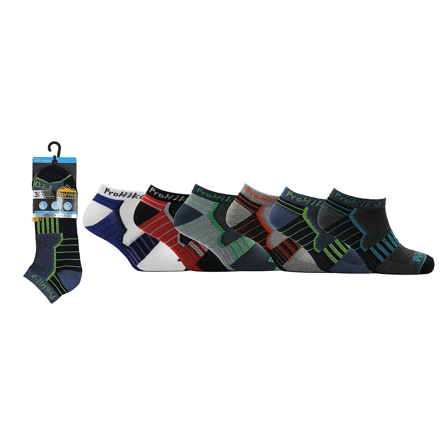 Mens ProHike 3-Pack Technical Trainer Socks (Size 6-11) - Multi Colour