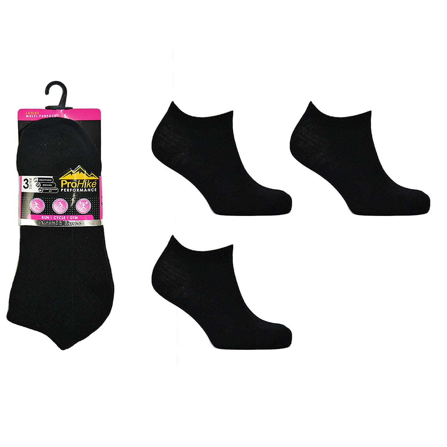 Ladies 6-Pack Ankle Liner Trainer Socks (UK 4-8) - Black & White