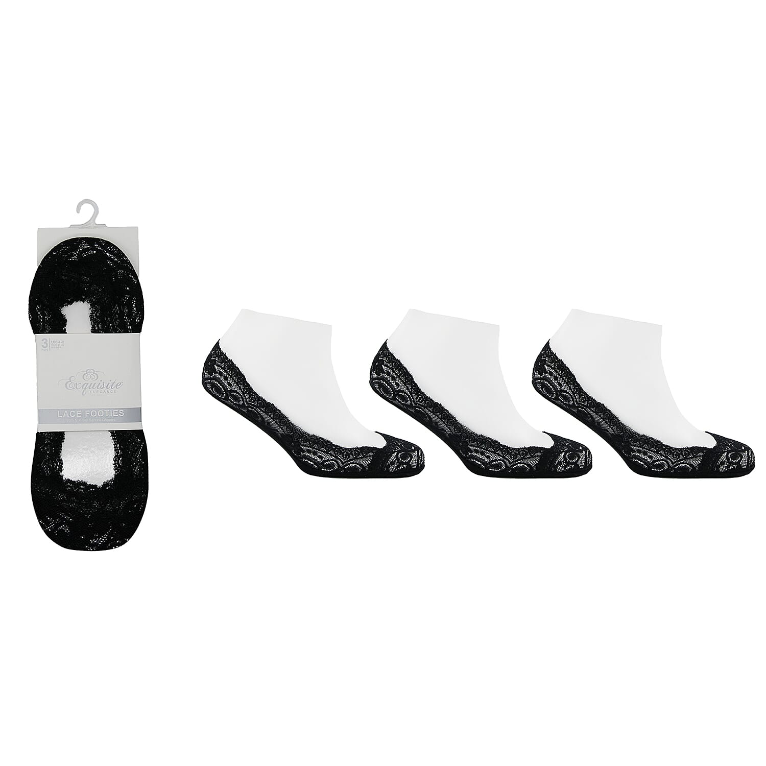 Ladies 6-Pack Exquisite Elegance Lace Footies (UK 4-8) - 3 Black & 3 Nude