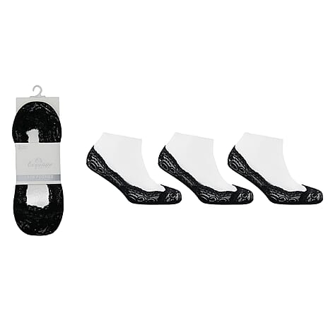 Ladies 6-Pack Exquisite Elegance Lace Footies (UK 4-8) - 3 Black & 3 Nude