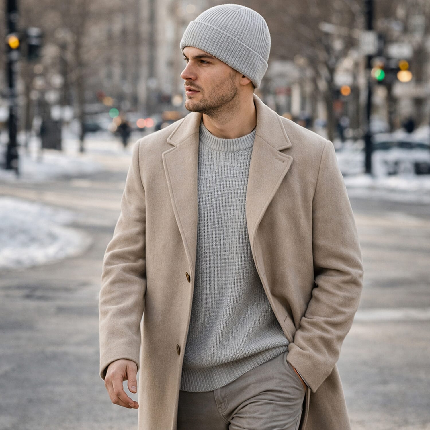 Ribbed Cuff Winter Beanie Hat (One Size) - Grey