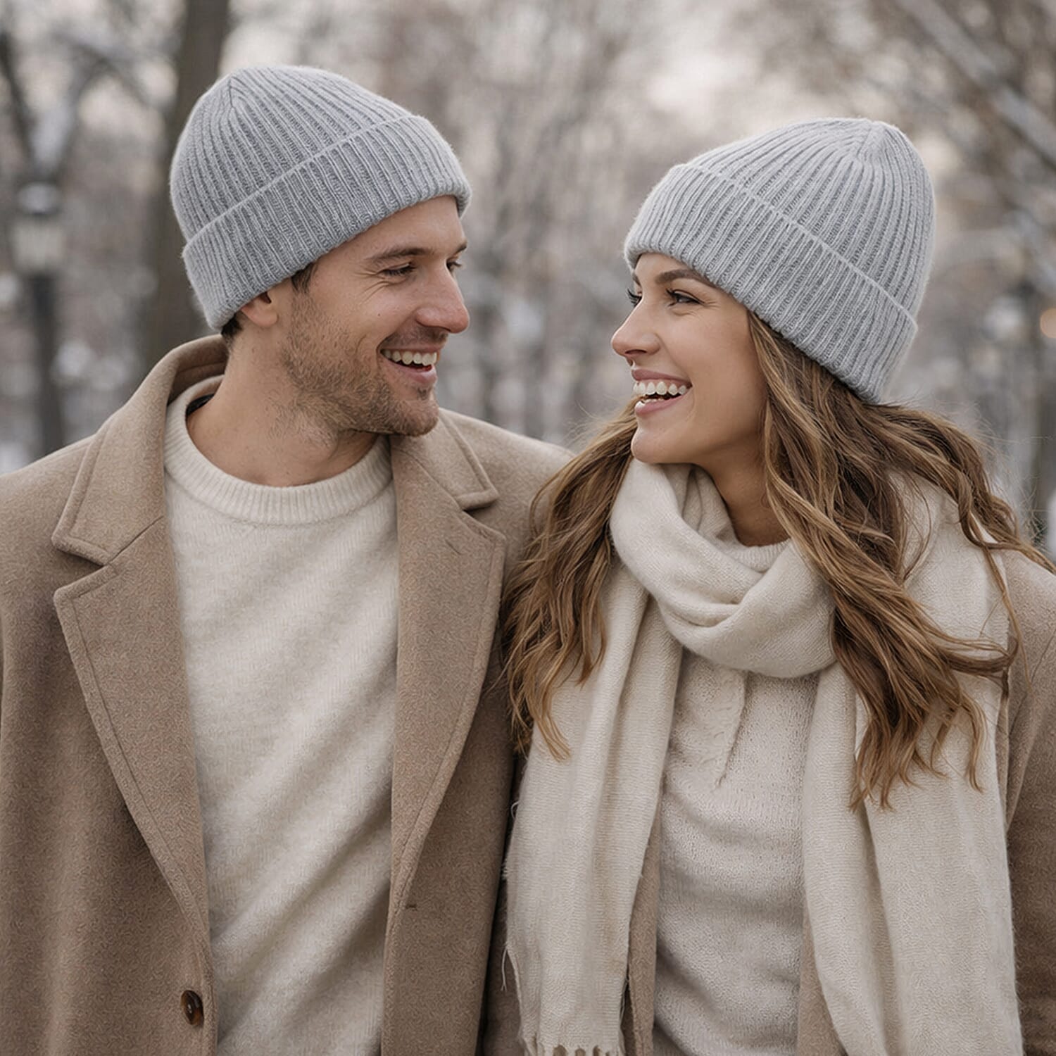 Ribbed Cuff Winter Beanie Hat (One Size) - Grey