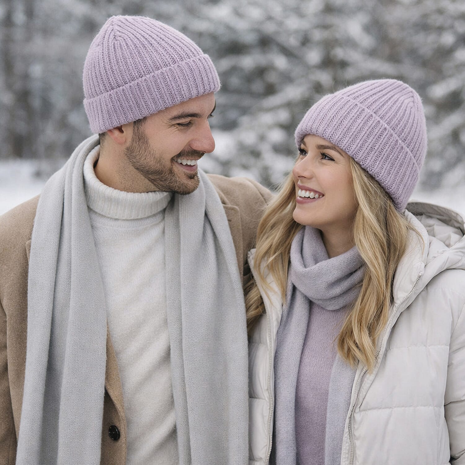 Ribbed Cuff Winter Beanie Hat (One Size) - Purple