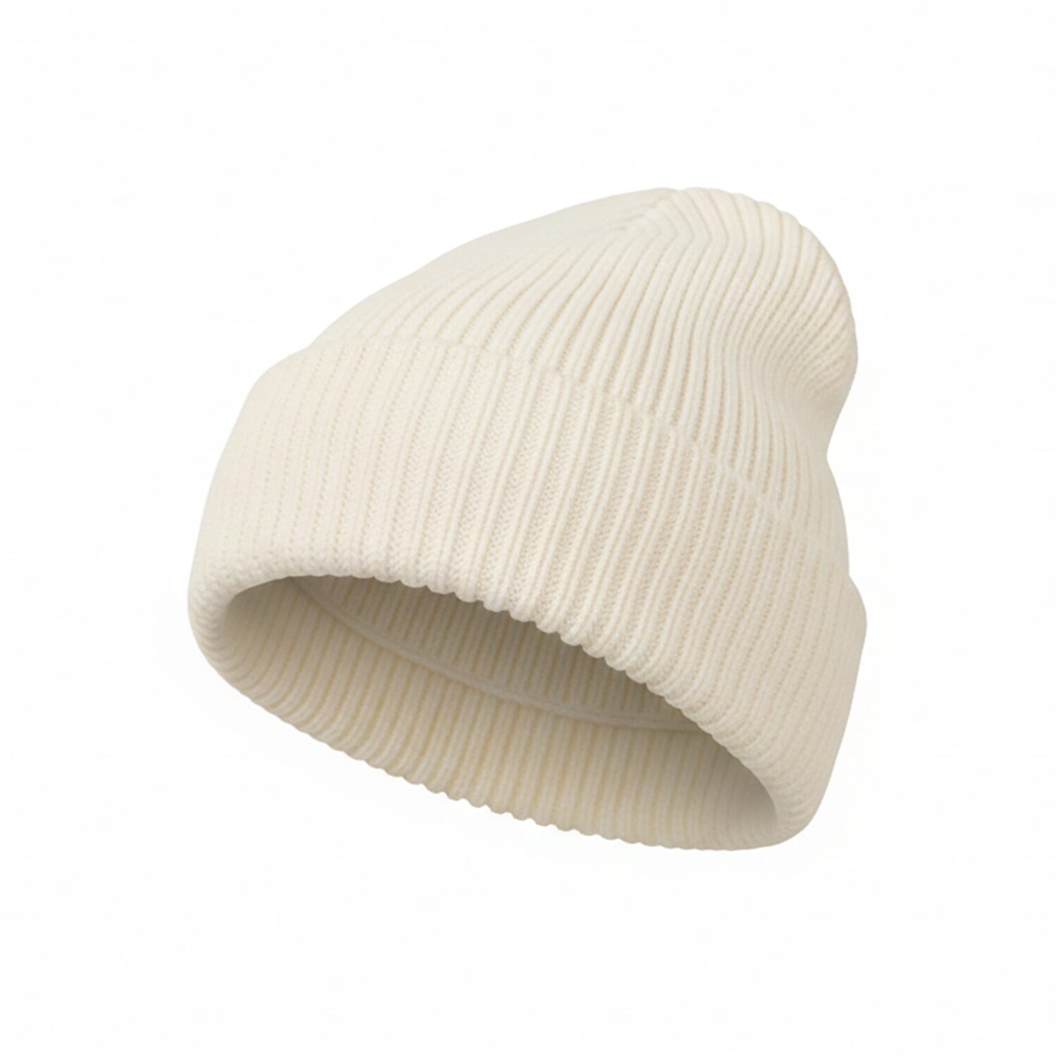 Ribbed Cuff Winter Beanie Hat (One Size) - Cream