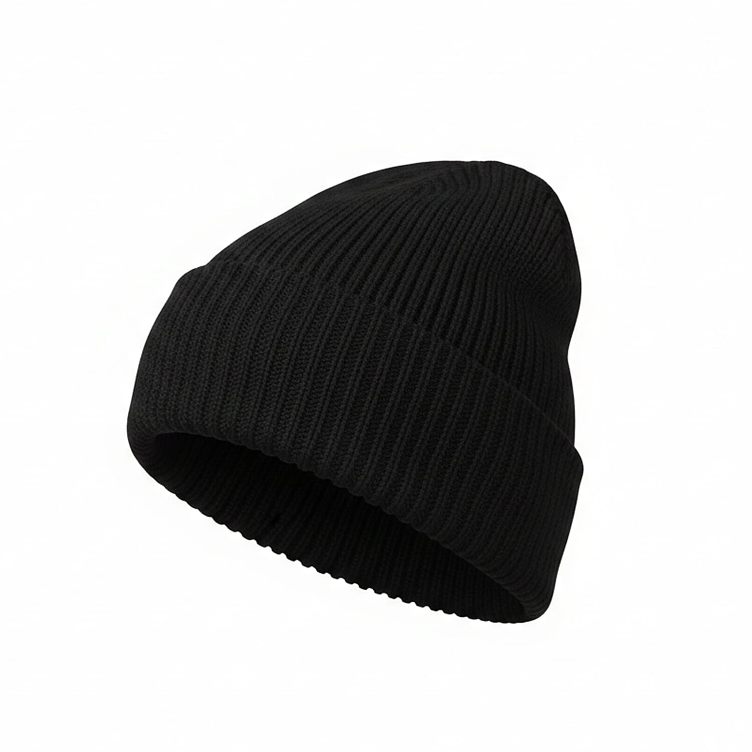 Ribbed Cuff Winter Beanie Hat (One Size) - Black