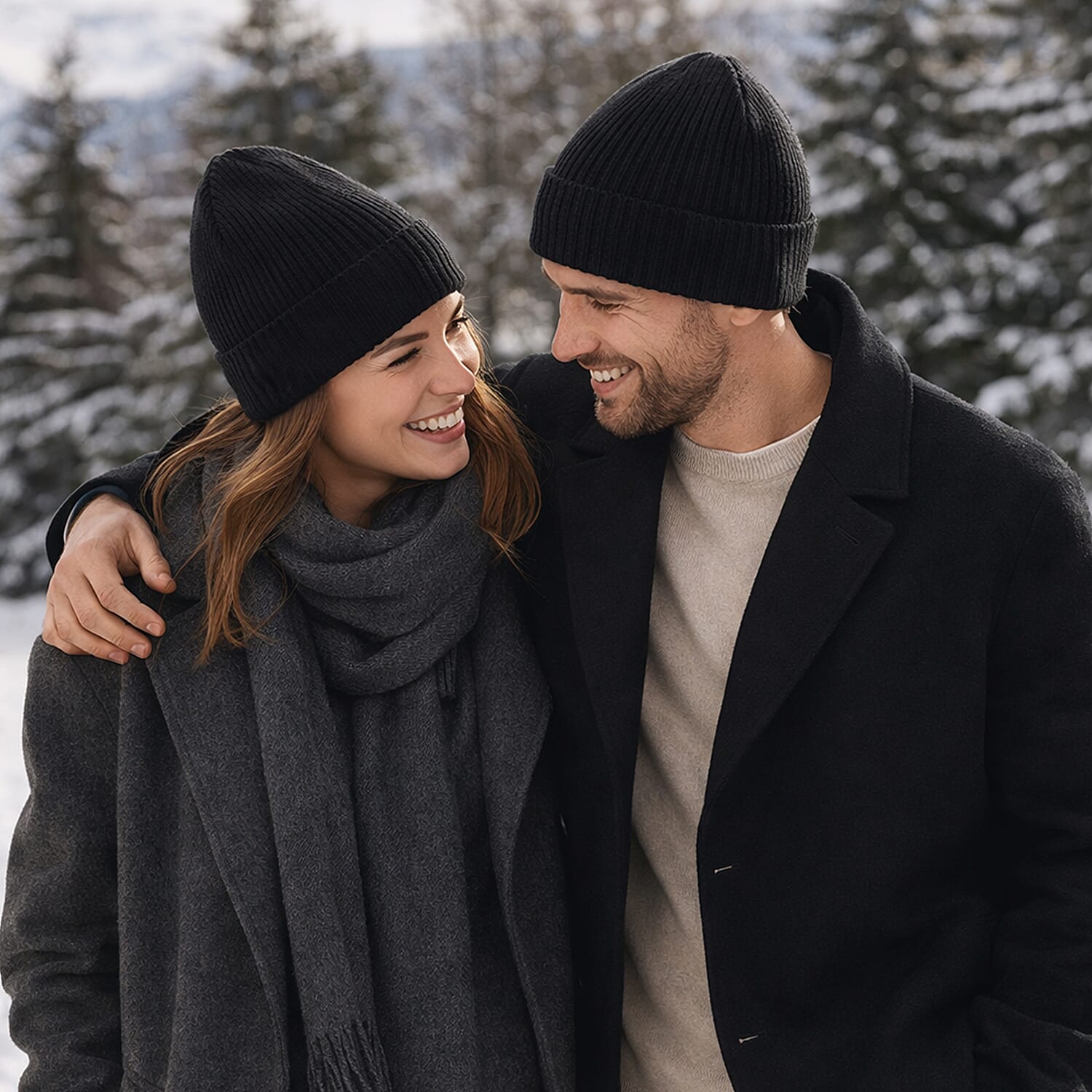 Ribbed Cuff Winter Beanie Hat (One Size) - Black