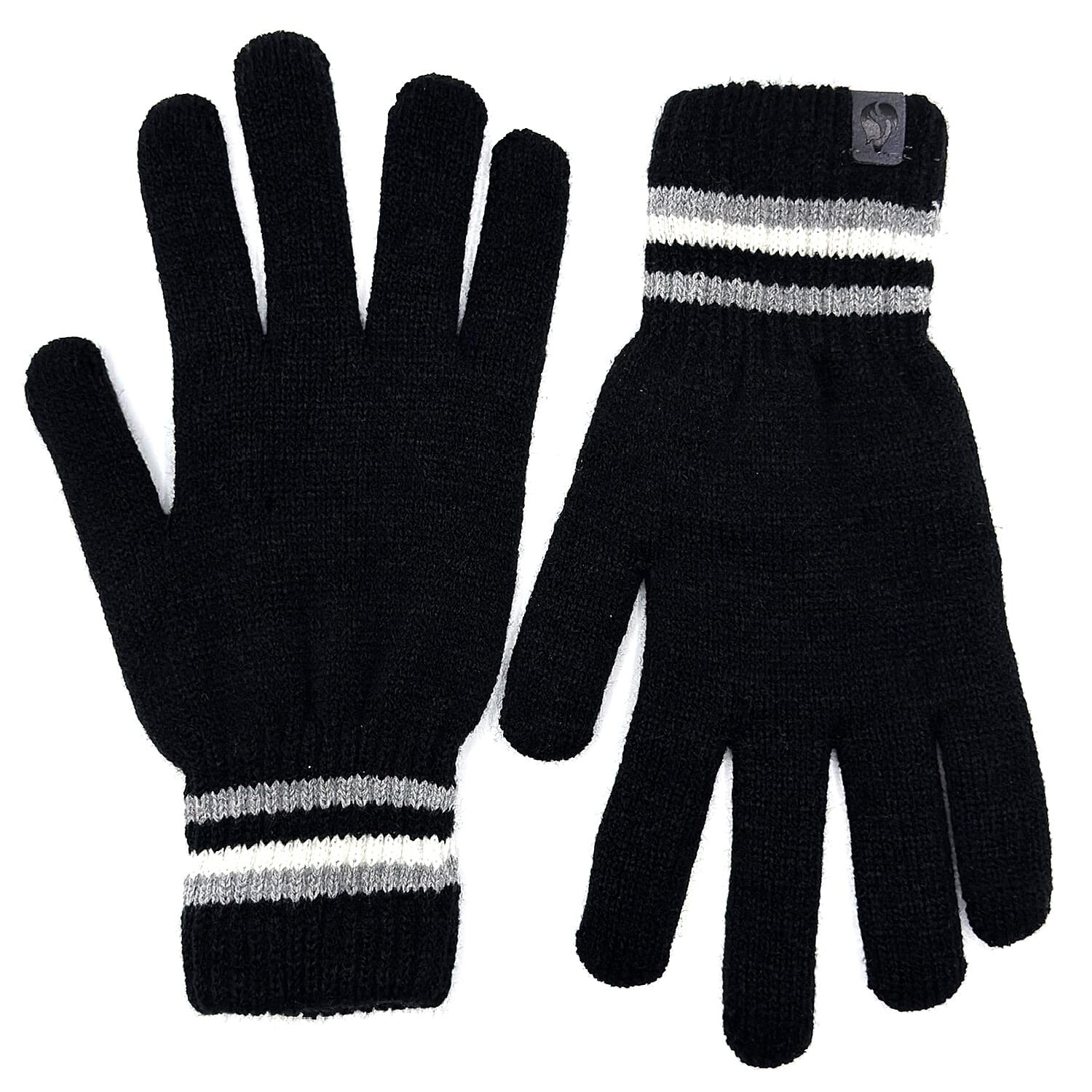 Heat Machine Thermal Striped Rim Winter Beanie Hat & Glove Set (Size 60-61cm) - Dark Black