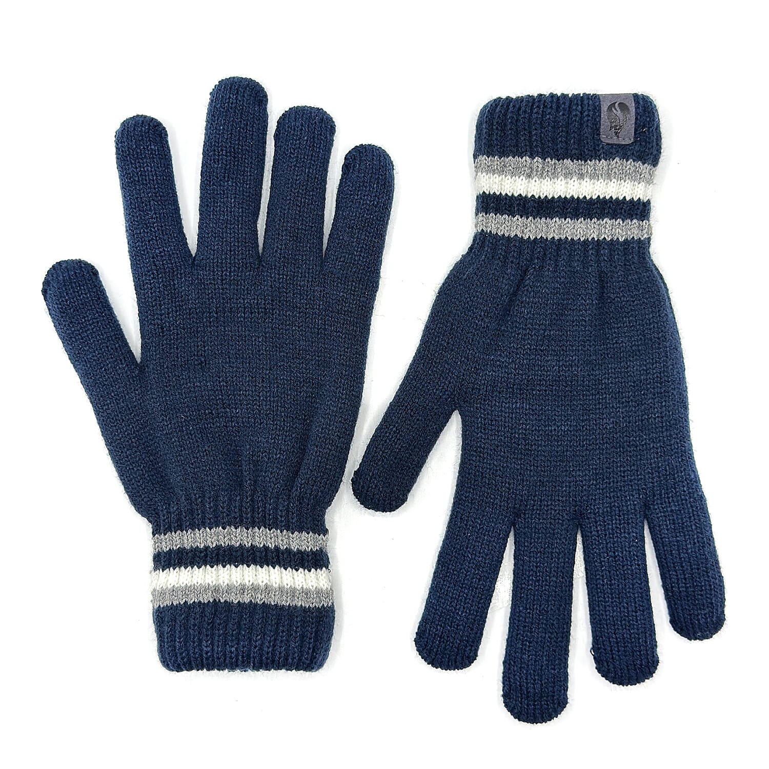 Heat Machine Thermal Striped Rim Winter Beanie Hat & Glove Set (Size 60-61cm) - Dark Navy
