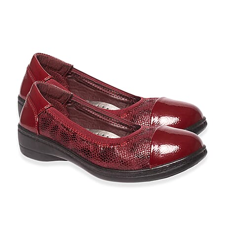 Ladies Caroline Patent Toe Ballerina Pumps With Cushioned Insole (Size 6) - Burgundy