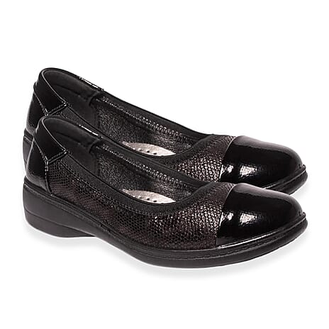 Ladies Caroline Patent Toe Ballerina Pumps With Cushioned Insole (Size 3) - Black