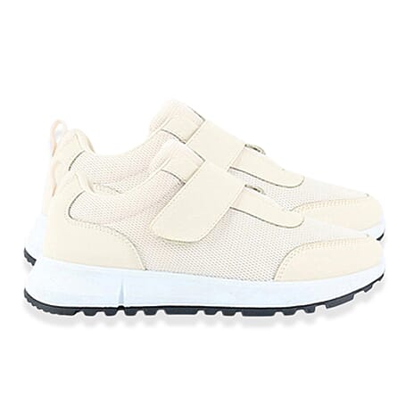 Ladies Avery Comfort Trainers With Adjustable Easy Close Strap (Size 4) - Stone