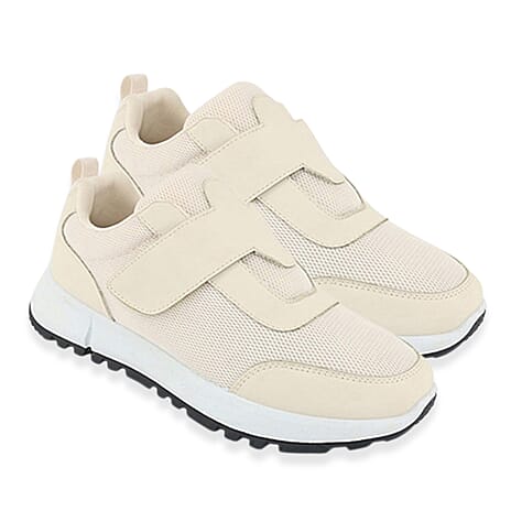 Ladies Avery Comfort Trainers With Adjustable Easy Close Strap (Size 4) - Stone
