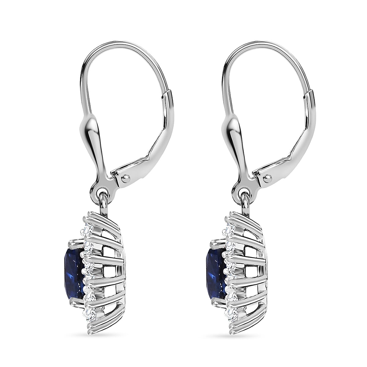 Luxuriant AAA Natural Kashmir Kyanite & SI-G-H Lab Grown Diamond Sunburst Earring with Lever Back in Rhodium Overlay Sterling Silver 2.68 Ct.