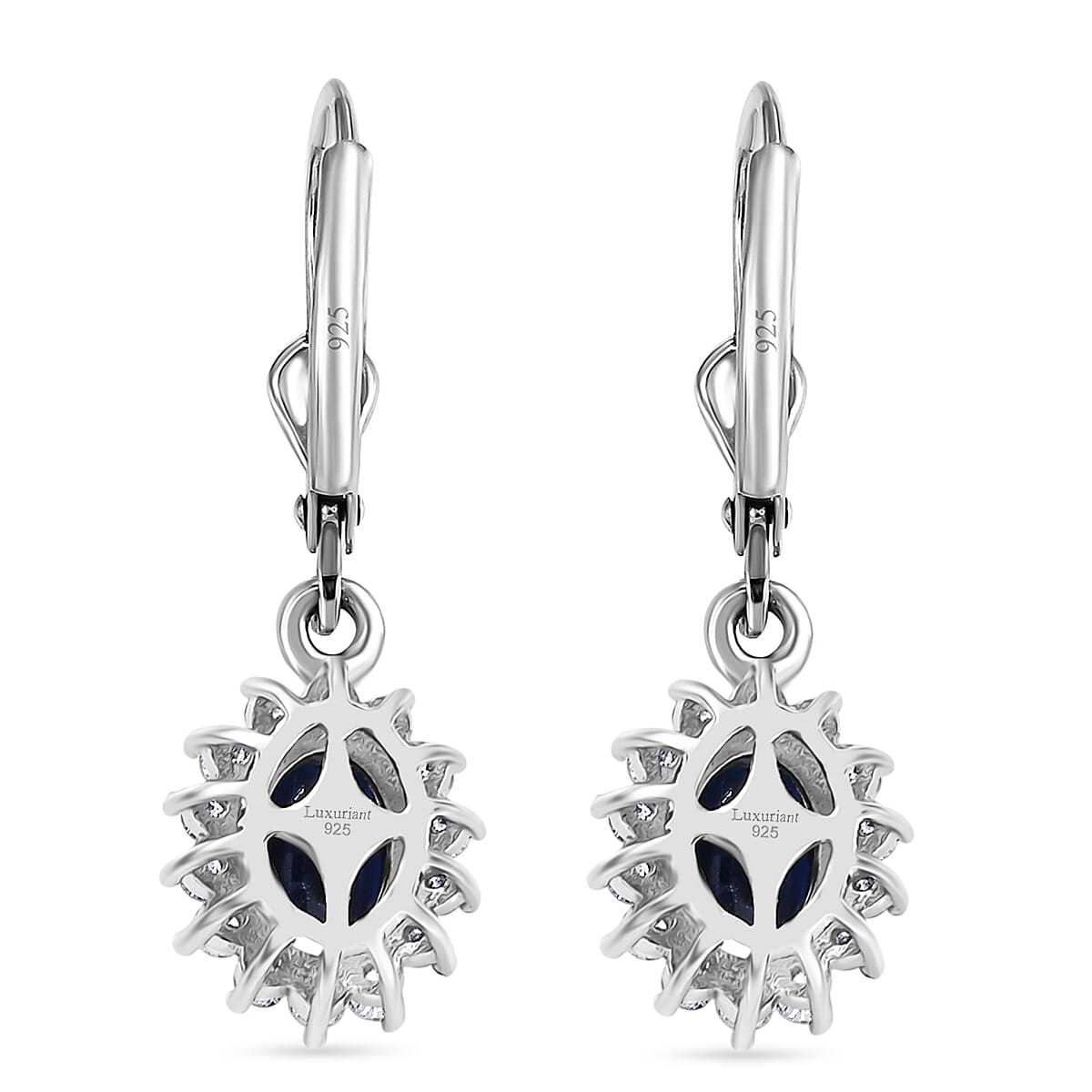 Luxuriant AAA Natural Kashmir Kyanite & SI-G-H Lab Grown Diamond Sunburst Earring with Lever Back in Rhodium Overlay Sterling Silver 2.68 Ct.