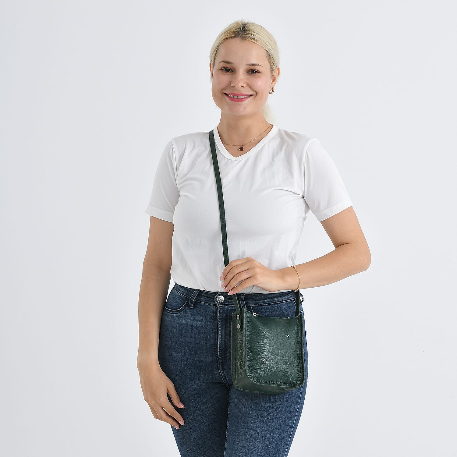 Genuine Leather Crossbody Bag - Green