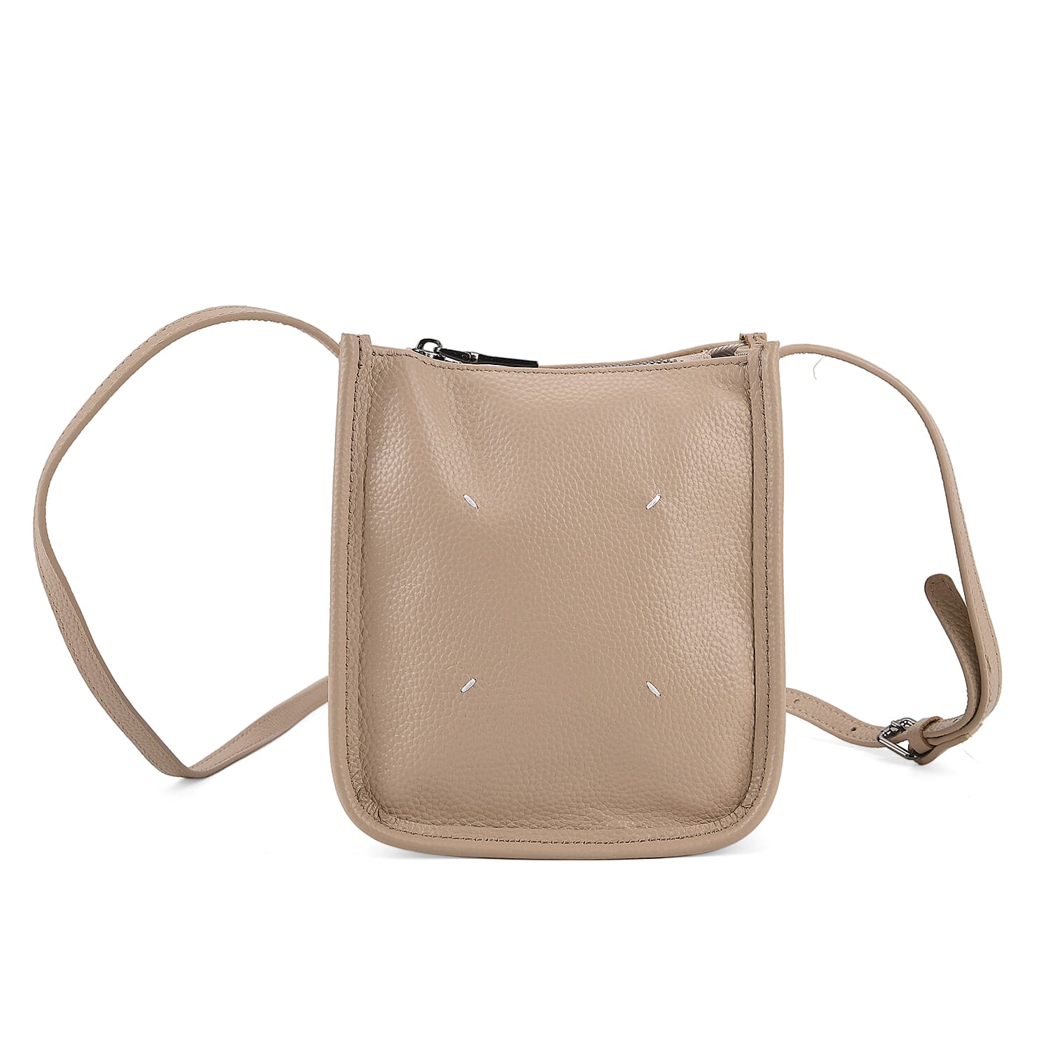 Genuine Leather Crossbody Bag - Apricot