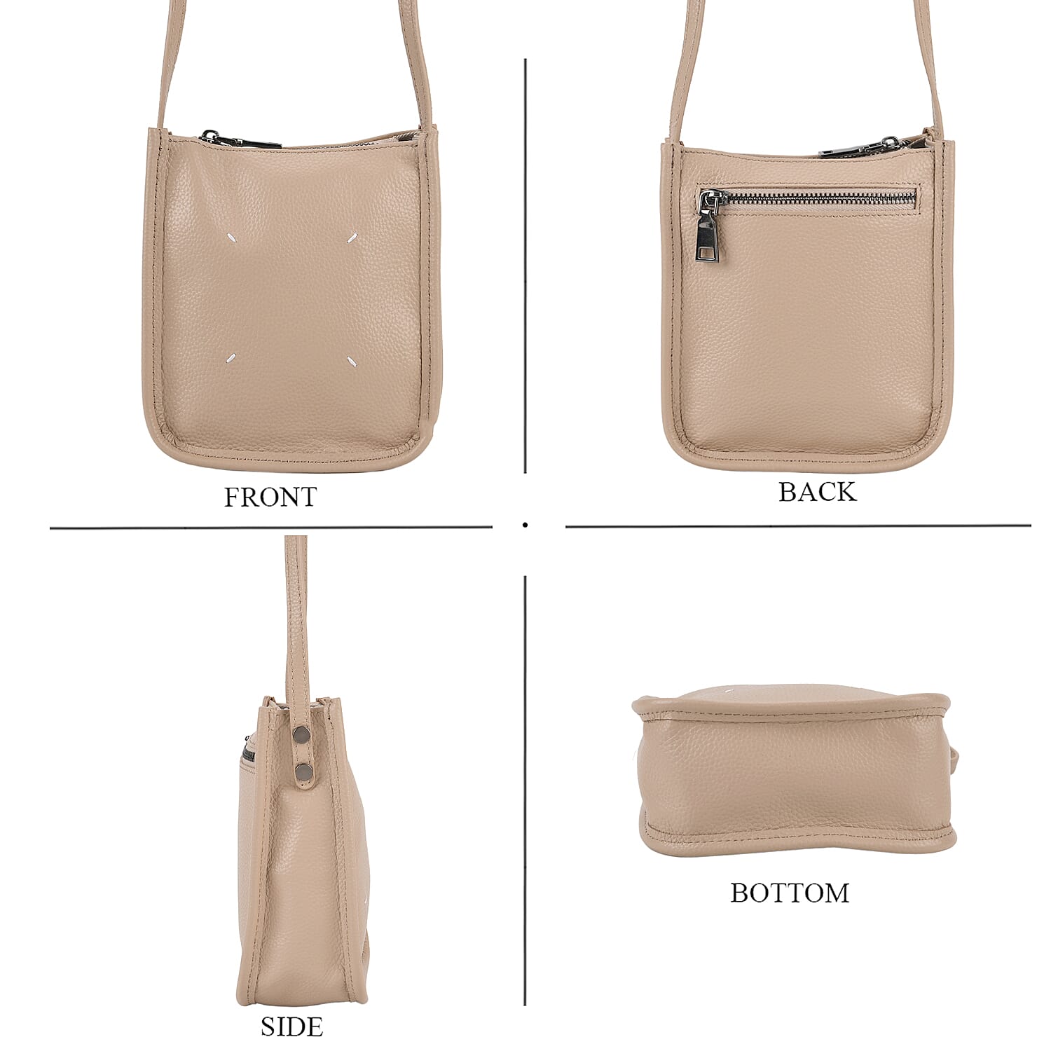 Genuine Leather Crossbody Bag - Apricot