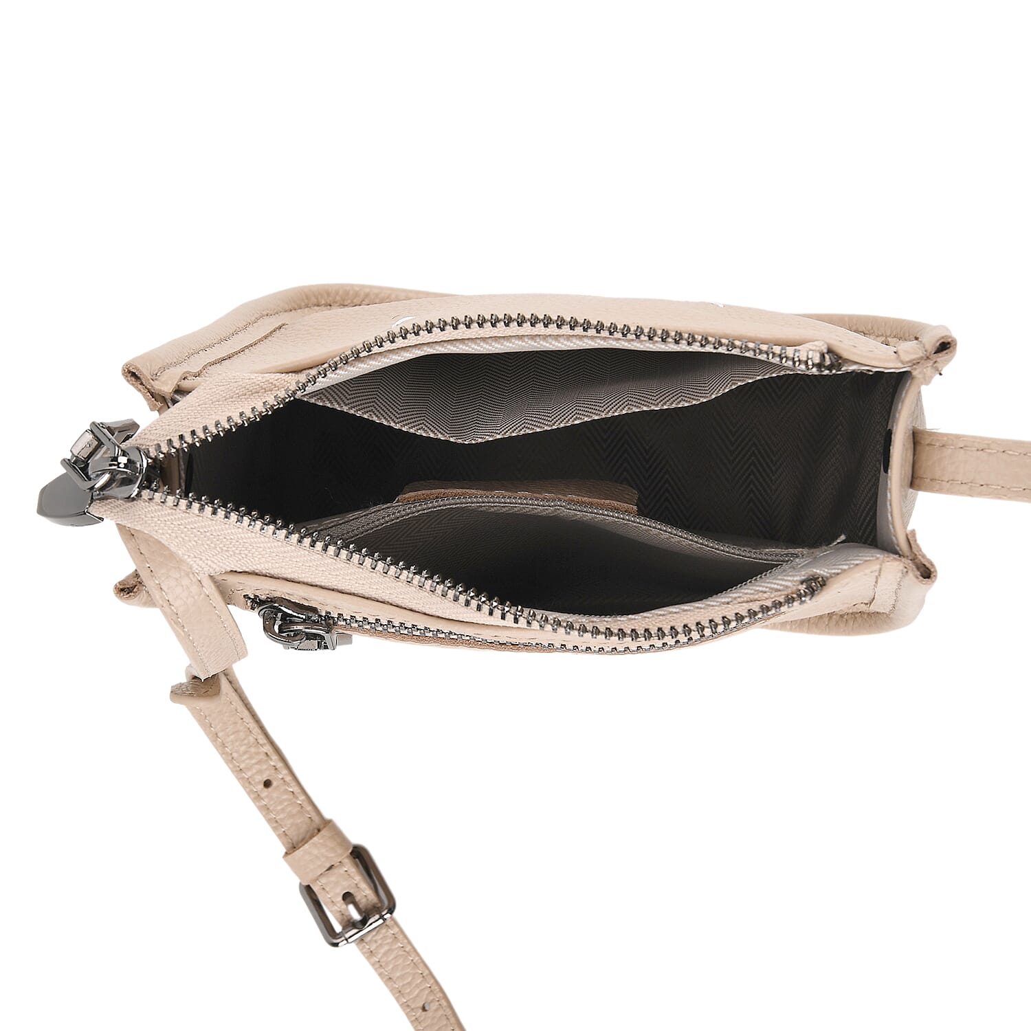Genuine Leather Crossbody Bag - Apricot