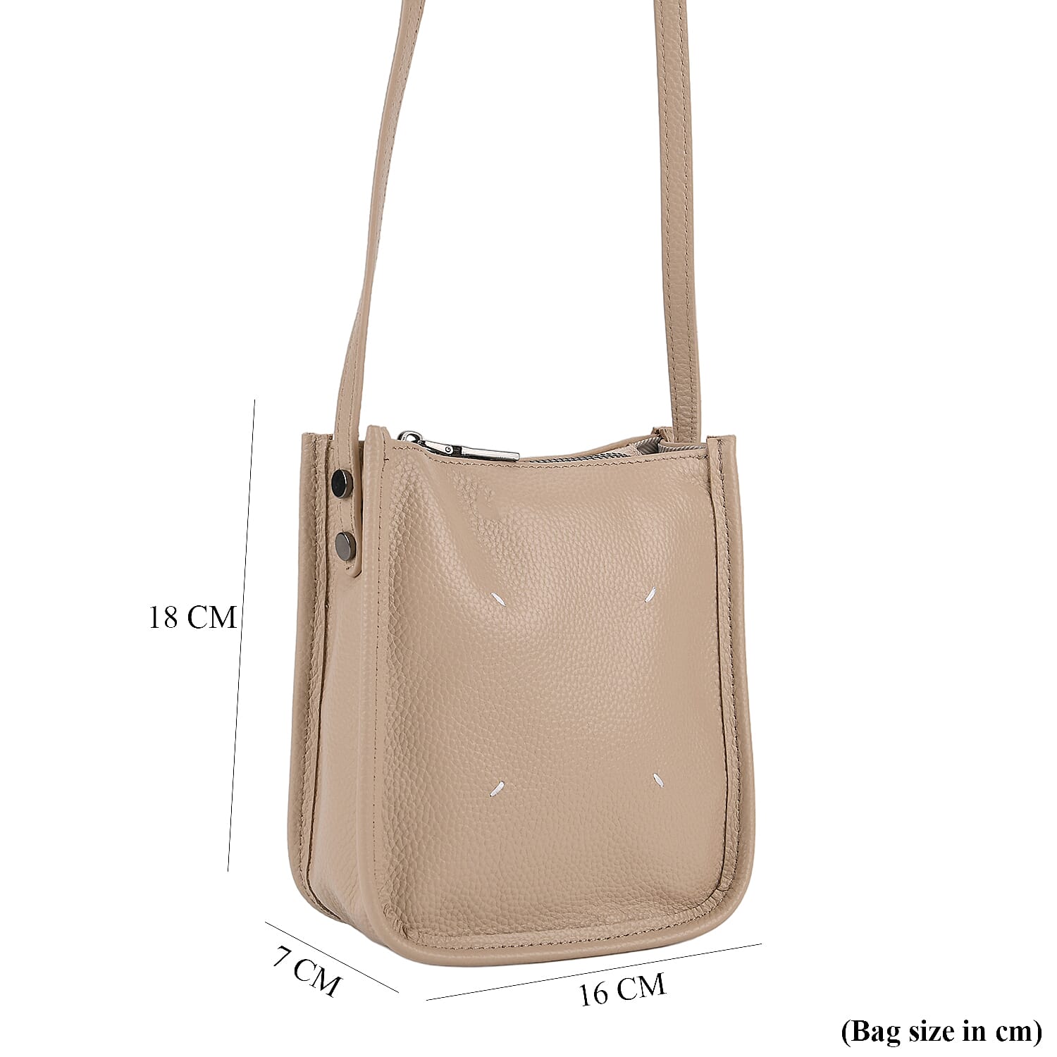Genuine Leather Crossbody Bag - Apricot