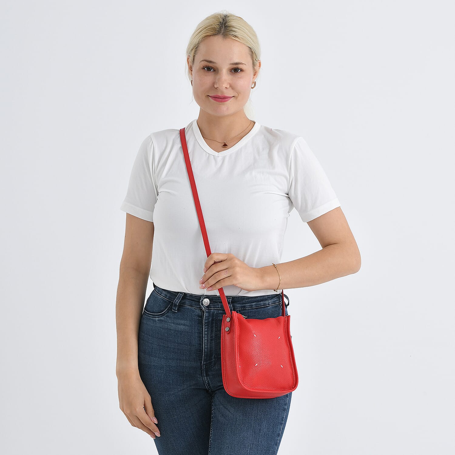 Genuine Leather Crossbody Bag - Red