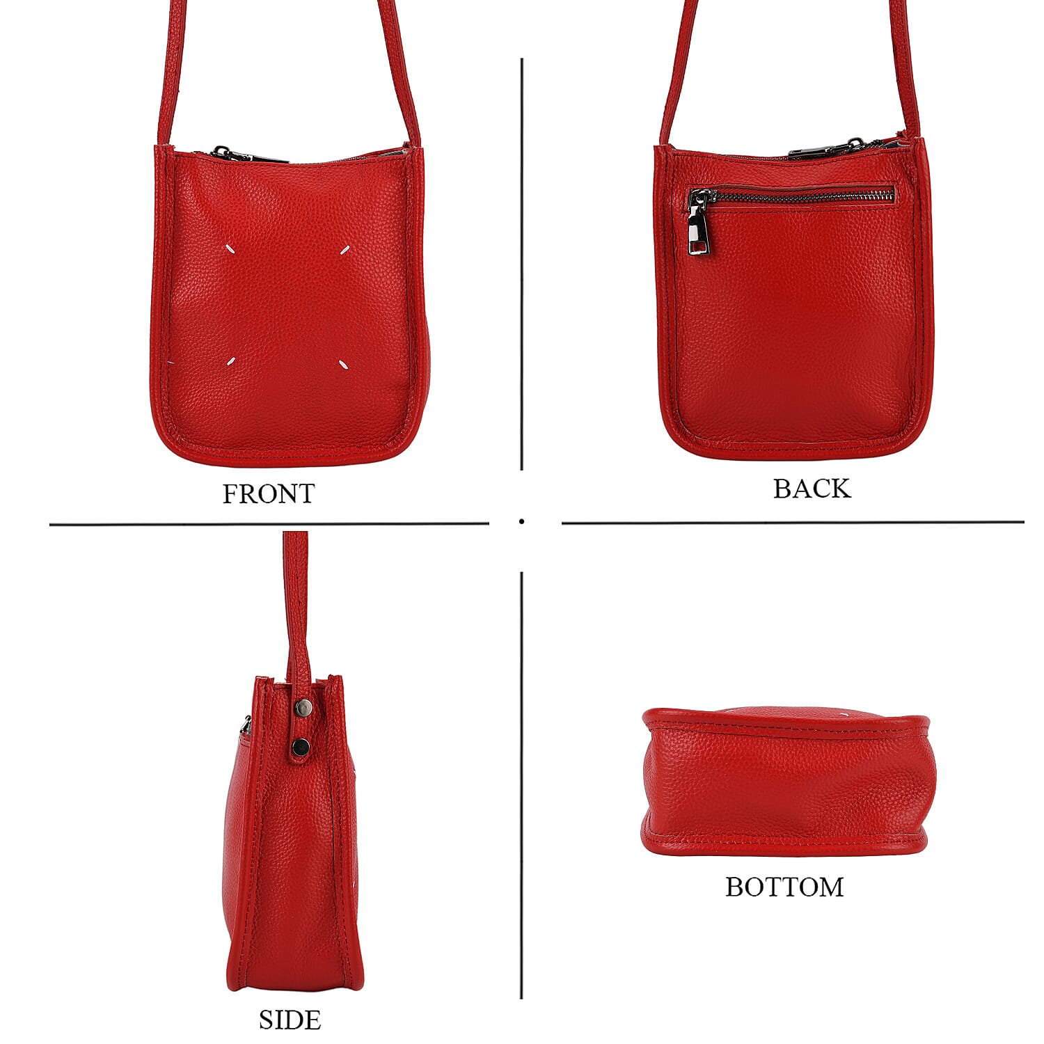 Genuine Leather Crossbody Bag - Red