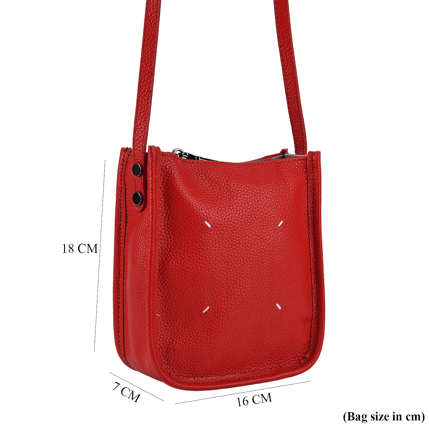 Genuine Leather Crossbody Bag - Red