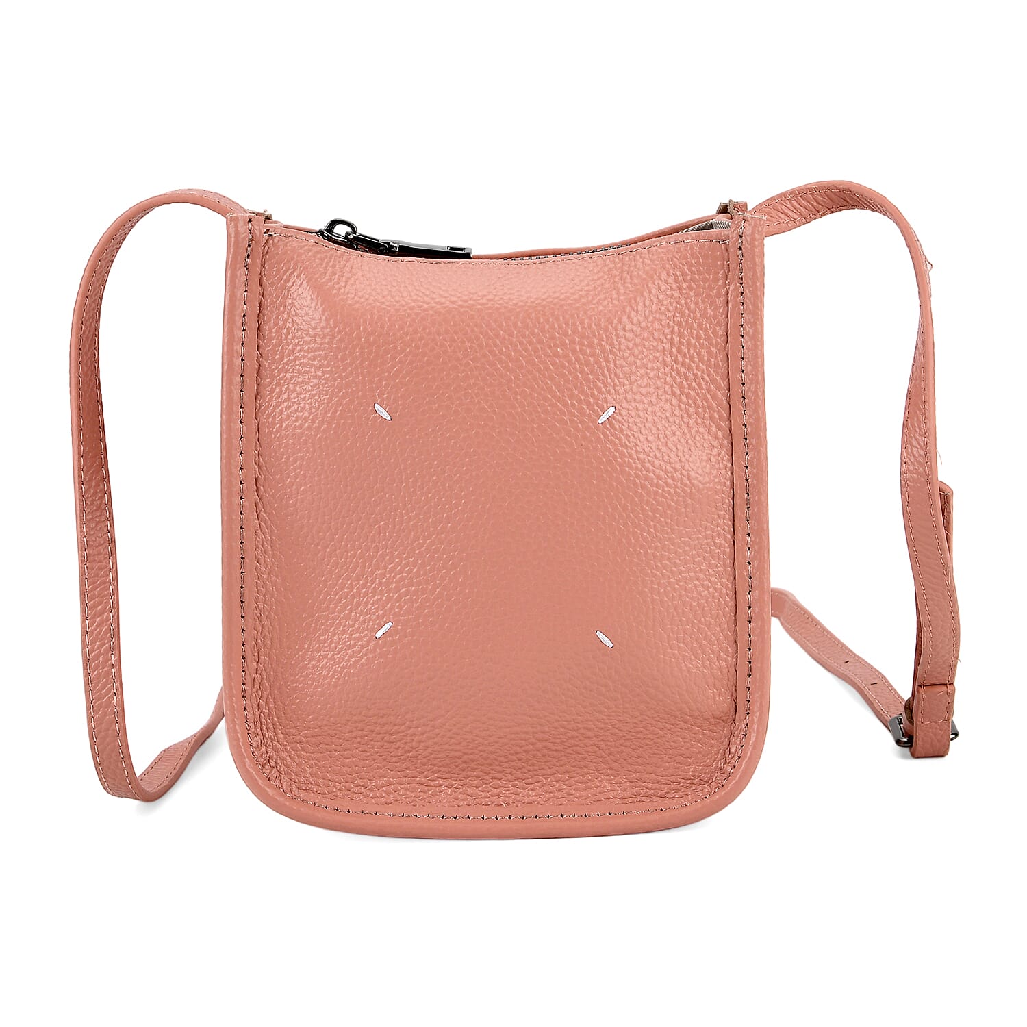 Genuine Leather Crossbody Bag - Peach