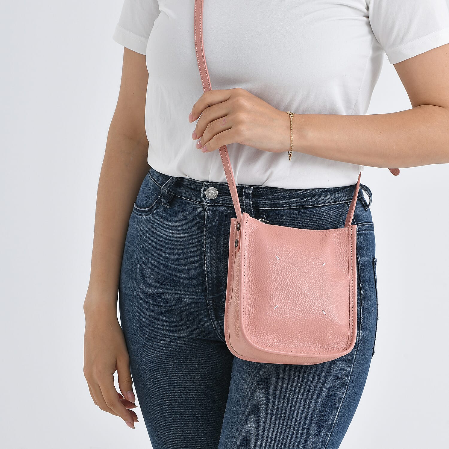 Genuine Leather Crossbody Bag - Peach