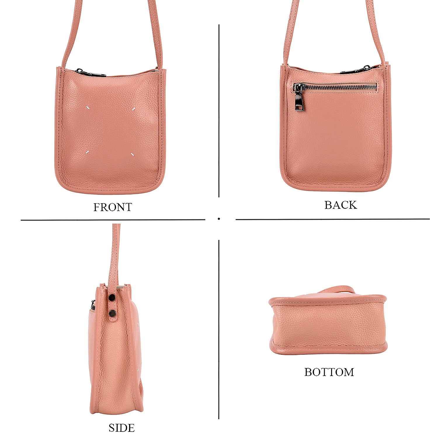 Genuine Leather Crossbody Bag - Peach