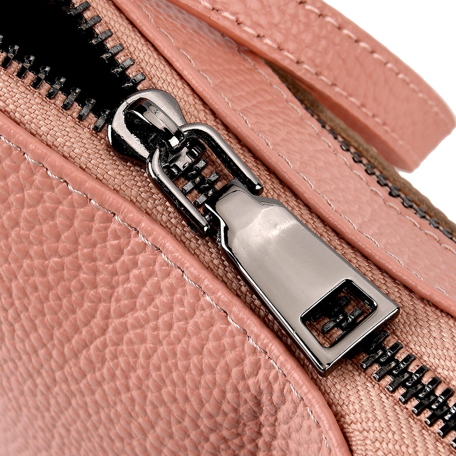 Genuine Leather Crossbody Bag - Peach