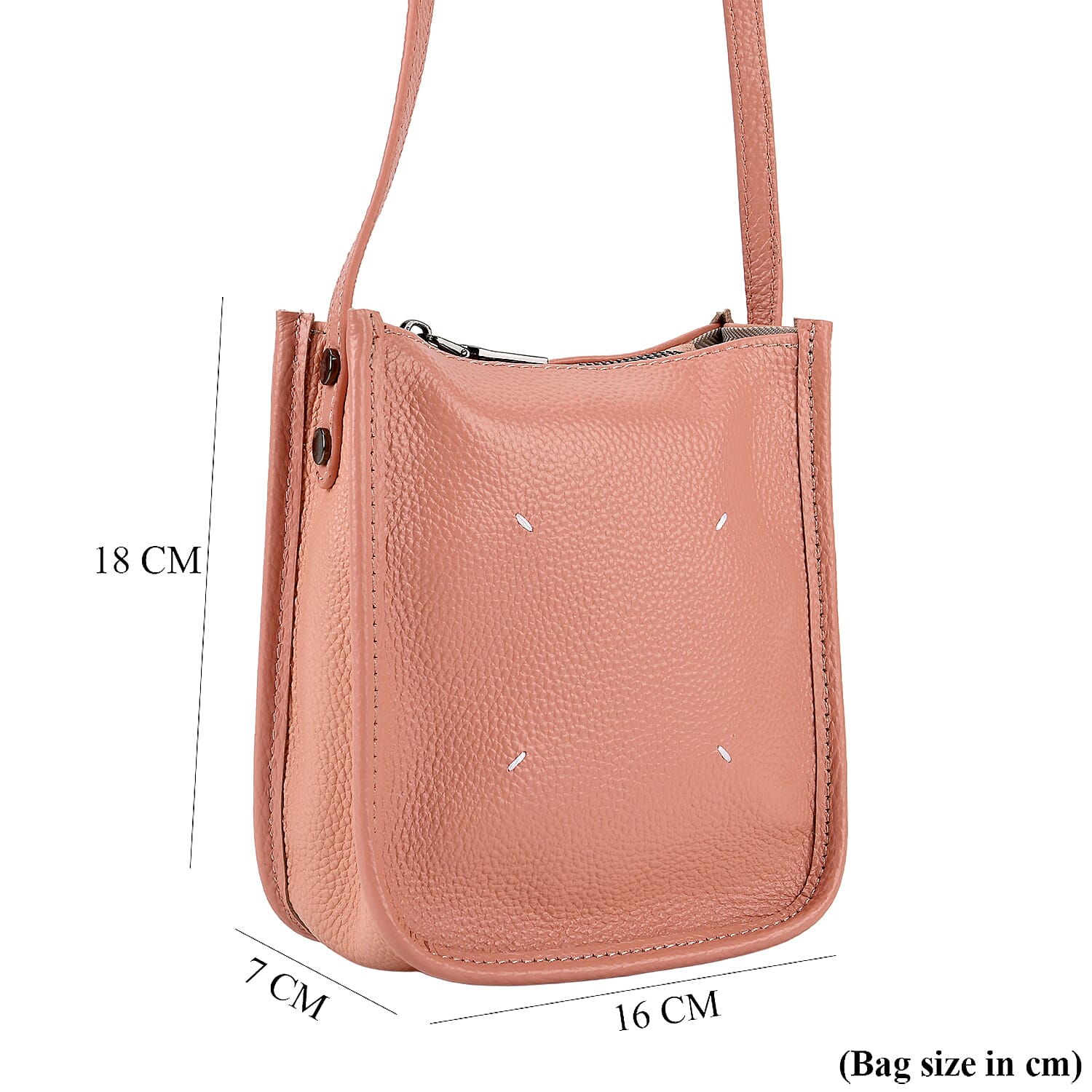 Genuine Leather Crossbody Bag - Peach
