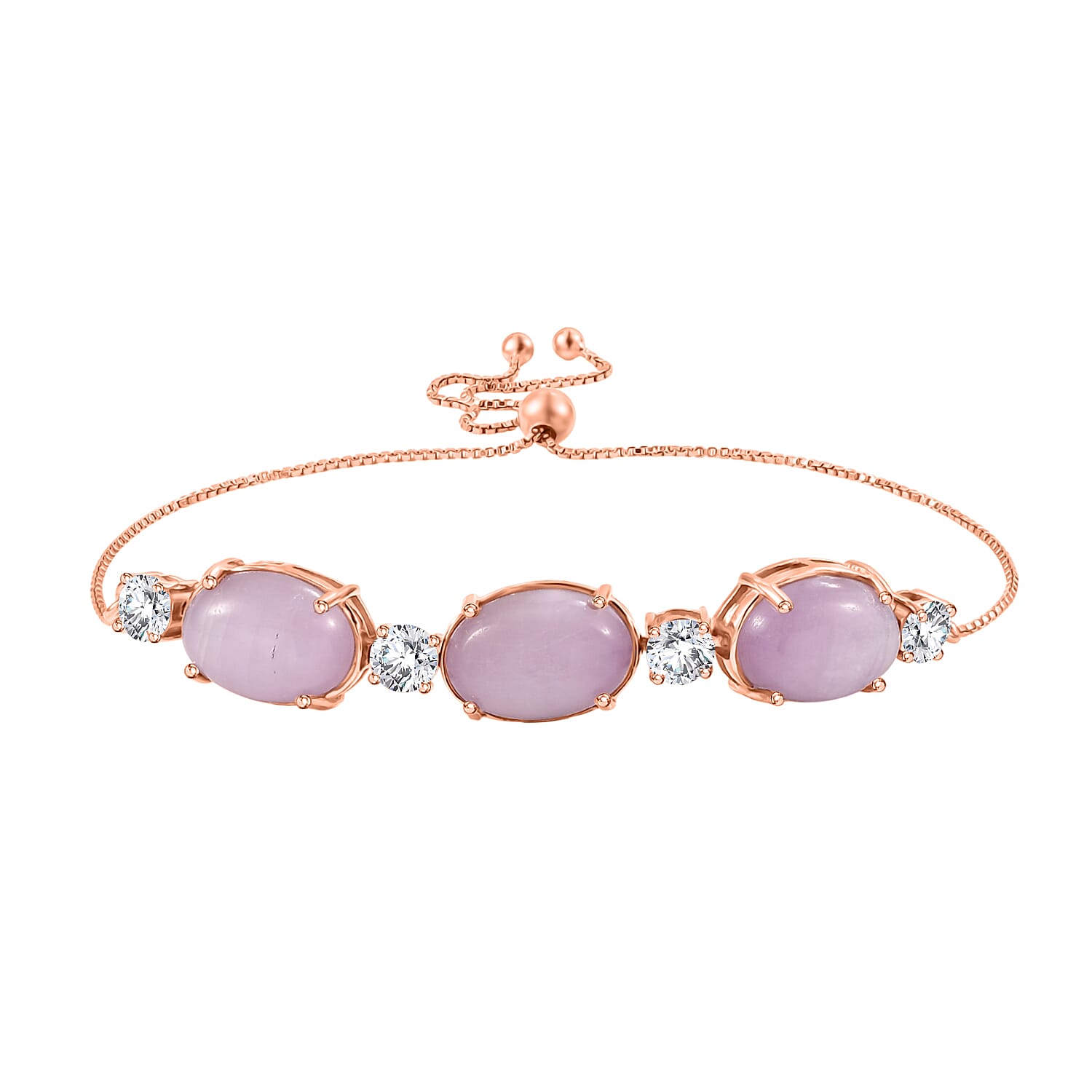 D'Joy Natural Kunzite & Golconda Topaz Station Bracelet (Size - 7.5  Adjustable) in Rose Gold Plated Sterling Silver 22.39 Ct.