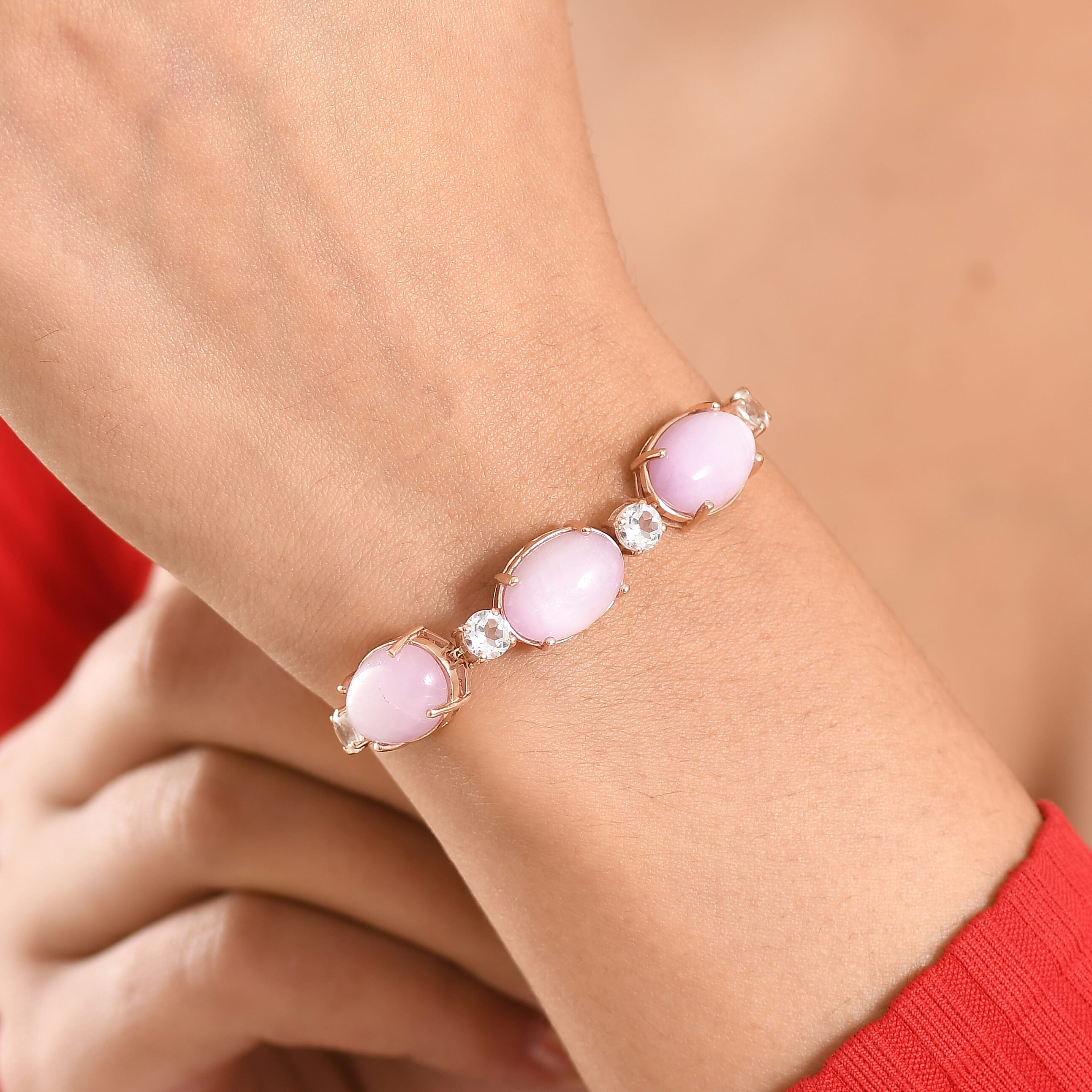 D'Joy Natural Kunzite & Golconda Topaz Station Bracelet (Size - 7.5  Adjustable) in Rose Gold Plated Sterling Silver 22.39 Ct.