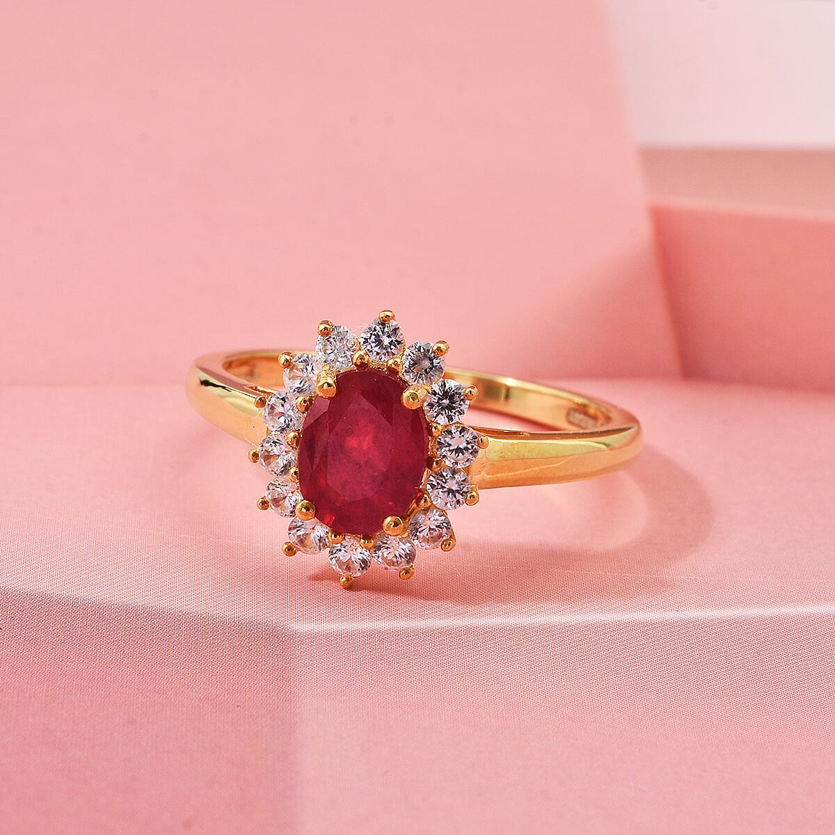 OTO-D'Joy AAA African Ruby & White Zircon Ring in Yellow Gold Plated Sterling Silver 2.70 Ct.