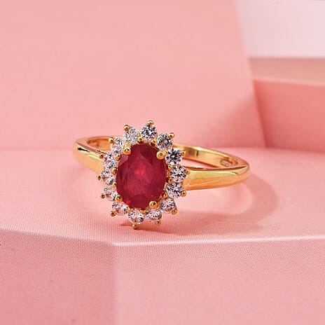 D'Joy AAA African Ruby & White Zircon Ring in Yellow Gold Plated Sterling Silver 2.70 Ct.