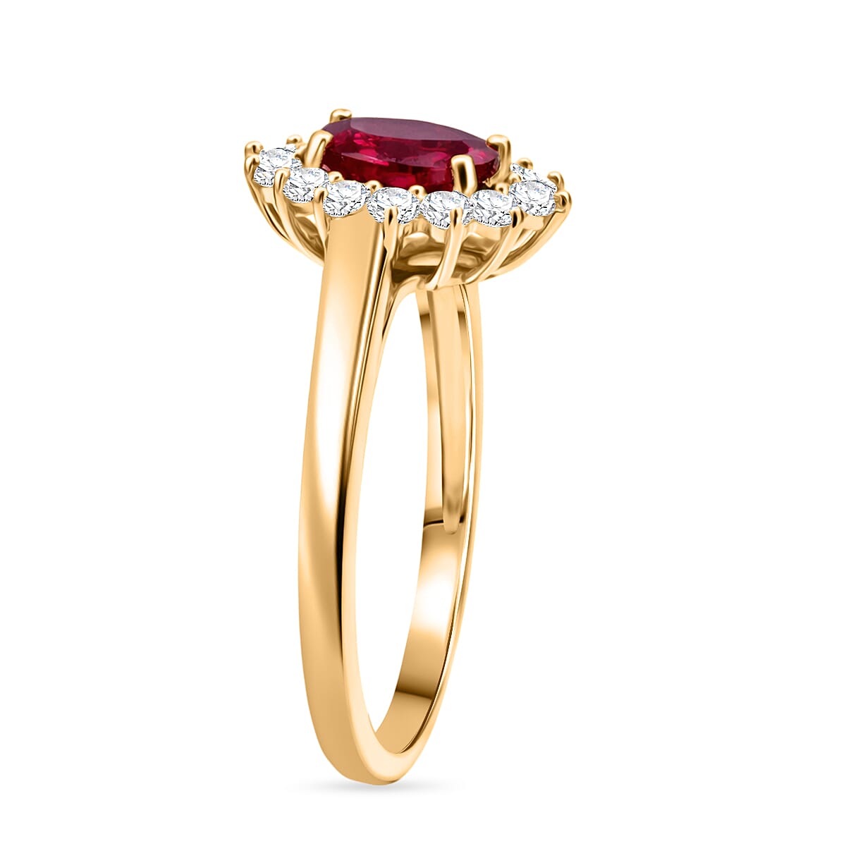 OTO-D'Joy AAA African Ruby & White Zircon Ring in Yellow Gold Plated Sterling Silver 2.70 Ct.