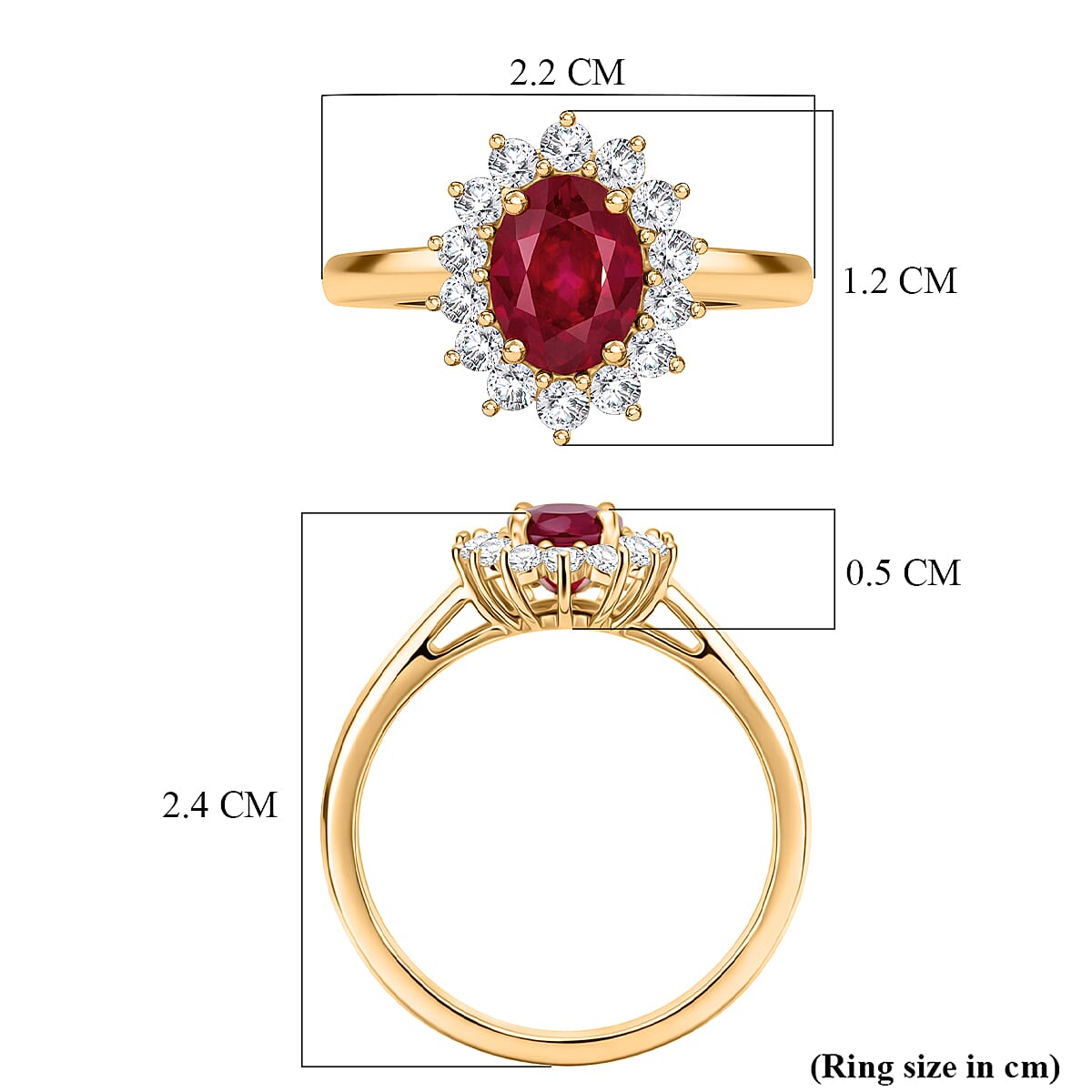OTO-D'Joy AAA African Ruby & White Zircon Ring in Yellow Gold Plated Sterling Silver 2.70 Ct.