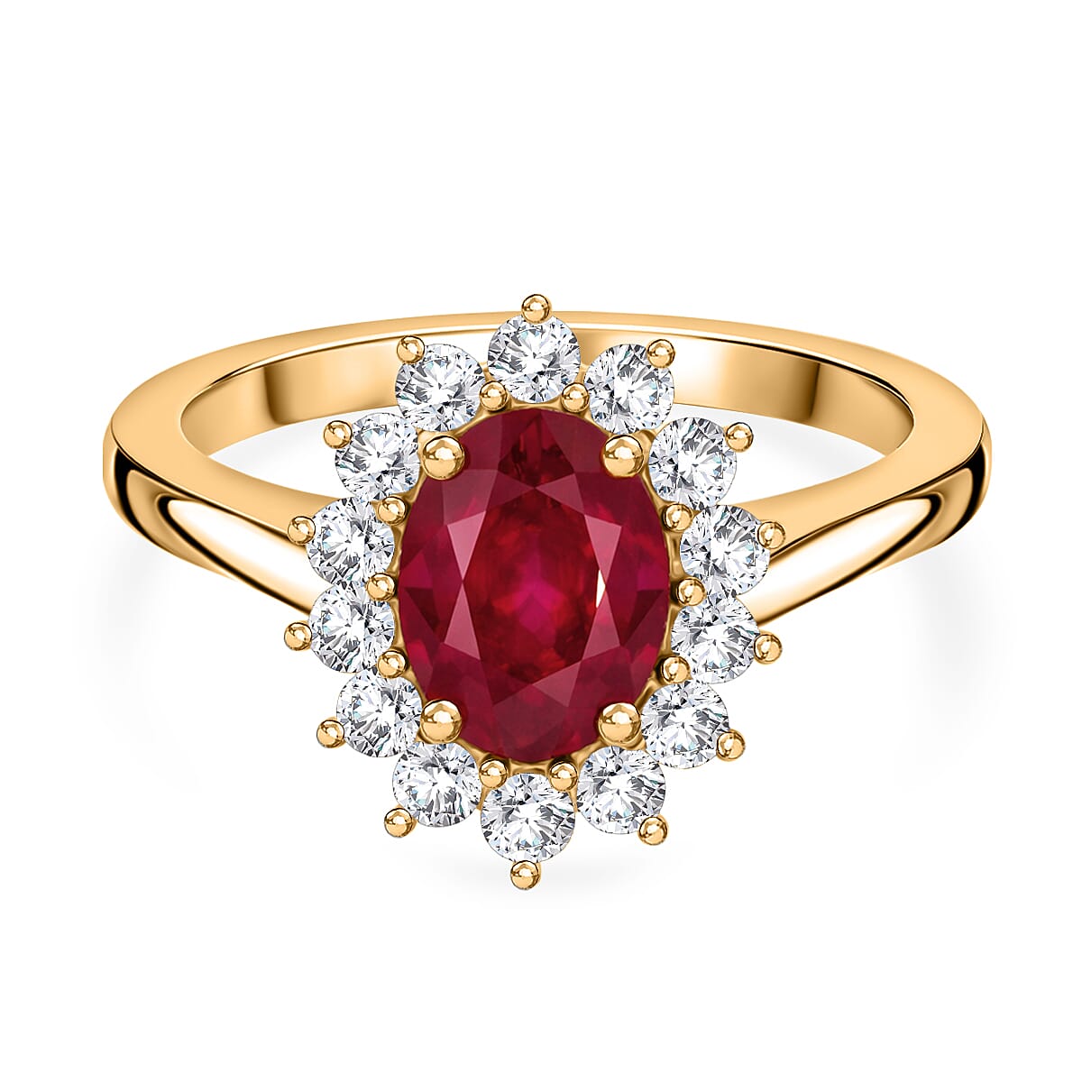 D'Joy AAA African Ruby & White Zircon Ring in Yellow Gold Plated Sterling Silver 2.70 Ct.