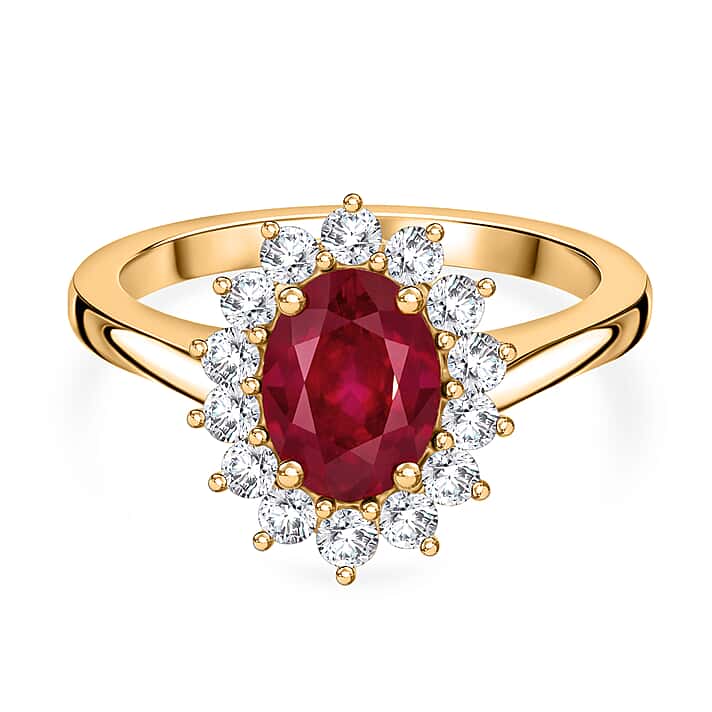 D'Joy AAA African Ruby & White Zircon Ring in Yellow Gold Plated Sterling Silver 2.70 Ct.