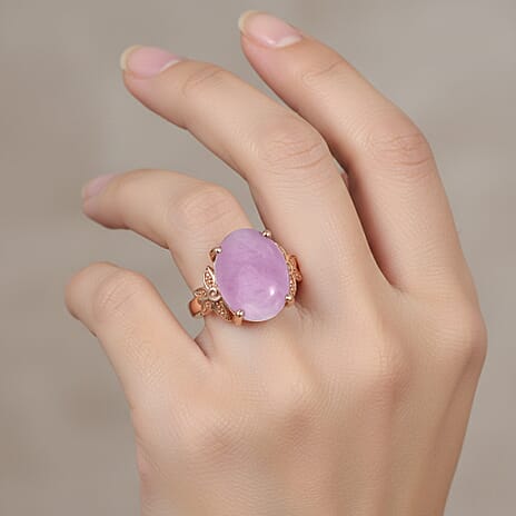 D'Joy Natural Kunzite Oval Cut Solitaire Ring in Rose Gold Plated Sterling Silver 11.24 Ct.