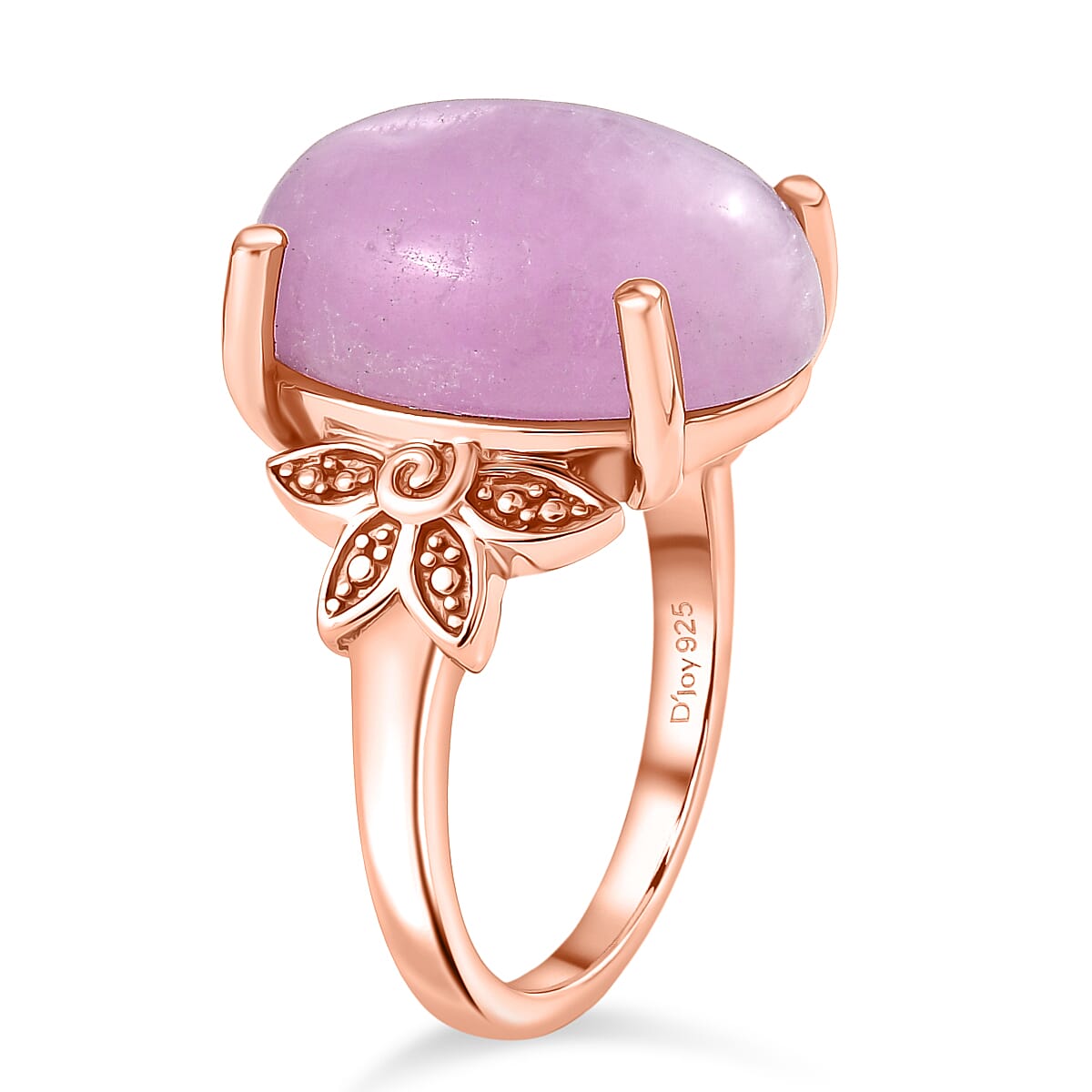 D'Joy Natural Kunzite Oval Cut Solitaire Ring in Rose Gold Plated Sterling Silver 11.24 Ct.