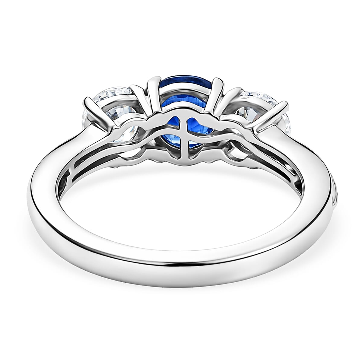 D'Joy AAA Natural Kashmir Kyanite & Moissanite Trilogy Ring in Platinum Overlay Sterling Silver 2.04 Ct.