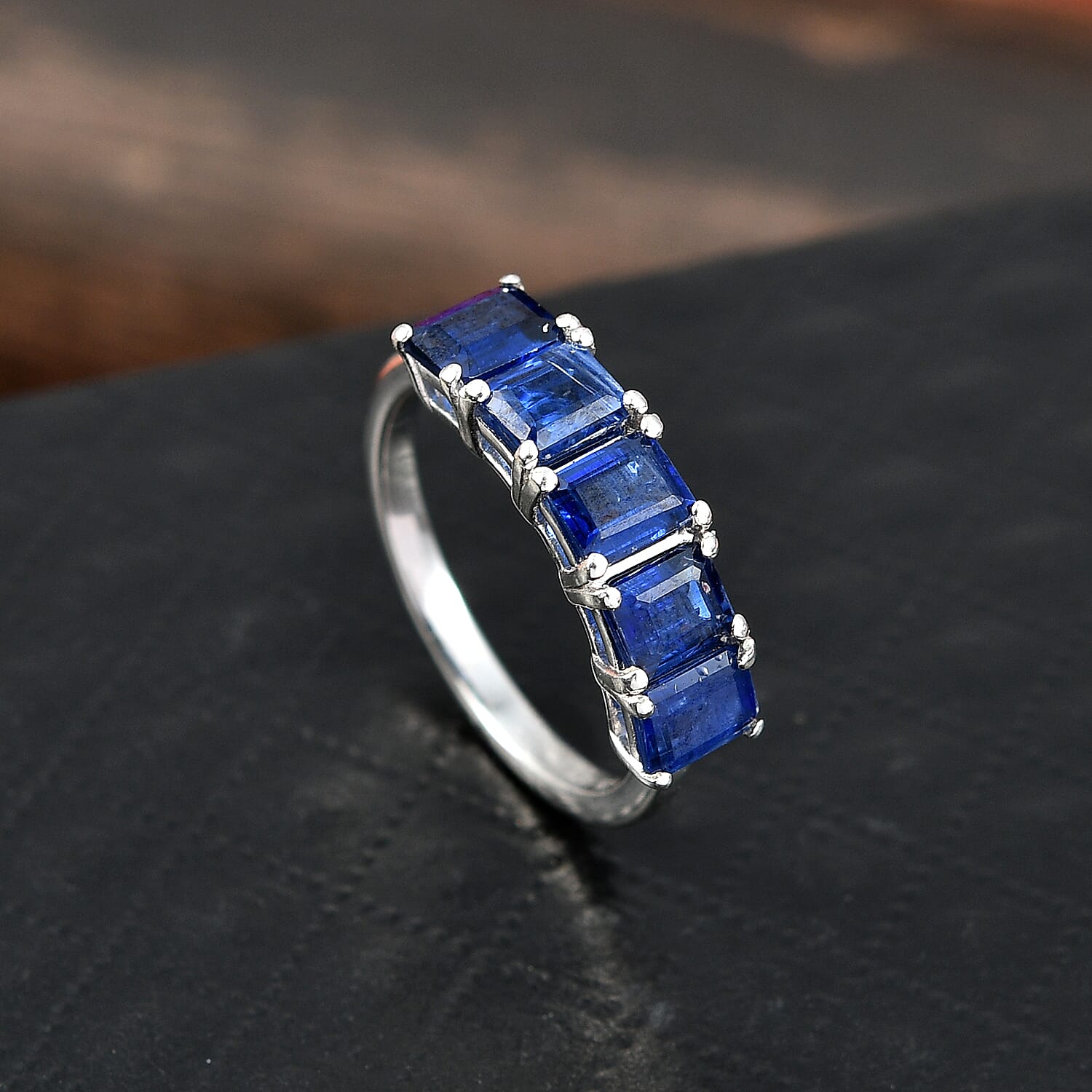 D'Joy AAA Natural Kashmir Kyanite 5 Stone Ring in Platinum Overlay Sterling Silver 2.44 Ct.